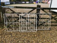 PAIR OF PAINTED WROUGHT IRON GATES ALONG WITH A SIMILAR SINGLE GATE