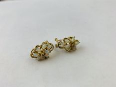 PAIR OF 9CT GOLD EARRINGS EACH SET WITH 7 OVAL OPALS AND 3 SMALL DIAMONDS