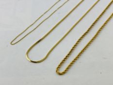 A 9CT GOLD ROPE LINK NECKLACE L 500MM, ALONG WITH A 9CT GOLD FINE LINK NECKLACE L 440MM,