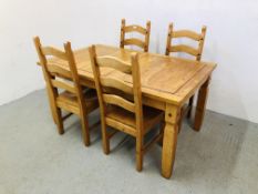 TRADITIONAL PINE KITCHEN / DINING TABLE AND 4 MATCHING CHAIRS (ORIGINALLY FROM "HOVELS")