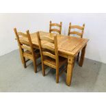 TRADITIONAL PINE KITCHEN / DINING TABLE AND 4 MATCHING CHAIRS (ORIGINALLY FROM "HOVELS")