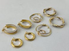 4 X PAIRS OF 9CT GOLD HOOP STYLE EARRINGS