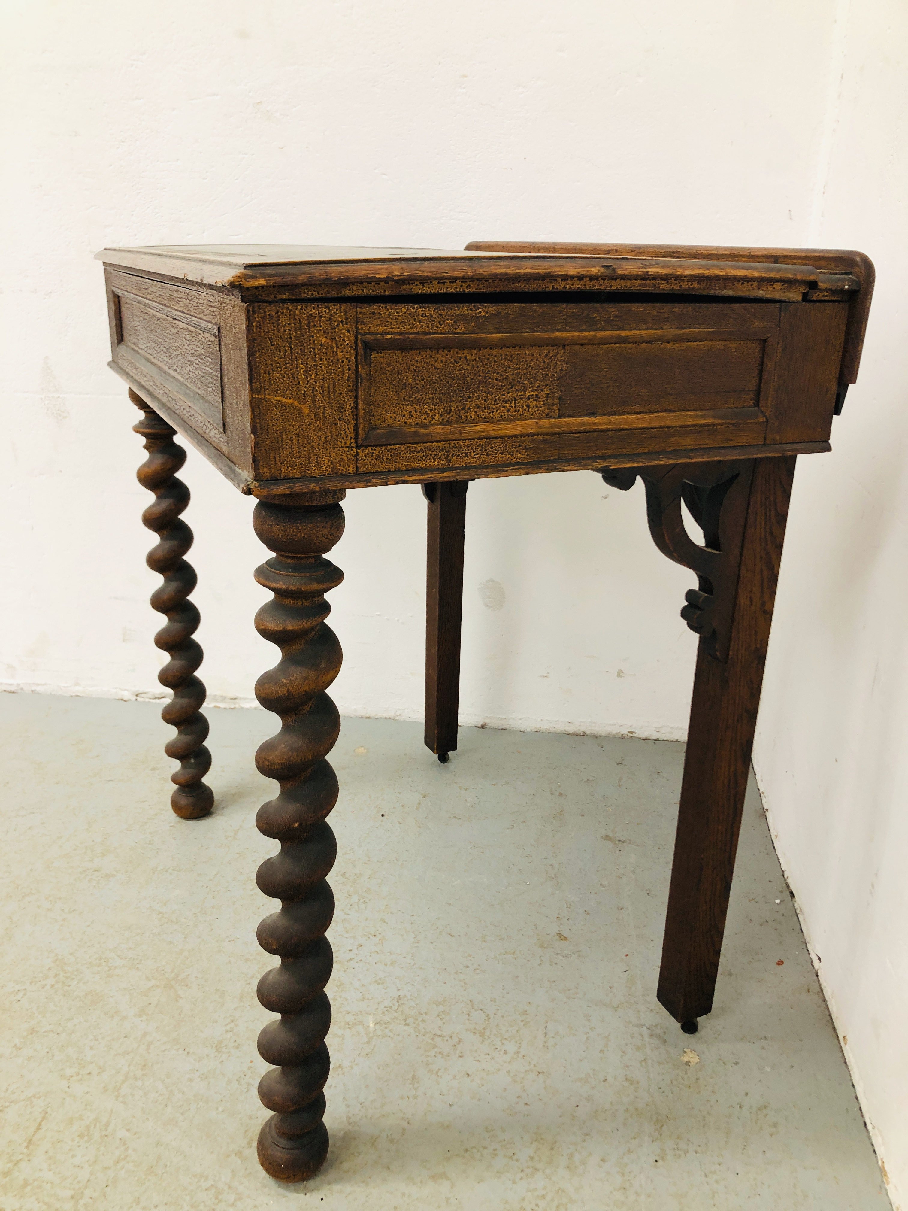 A VICTORIAN WRITING TABLE STANDING ON BARLEY TWIST LEGS, - Image 4 of 8