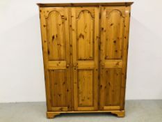 A DUCAL HONEY PINE TRIPLE WARDROBE W 146CM, D 60CM,