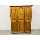 A DUCAL HONEY PINE TRIPLE WARDROBE W 146CM, D 60CM,