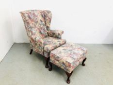 PARKER KNOLL WINGBACK ARMCHAIR AND MATCHING FOOTSTOOL