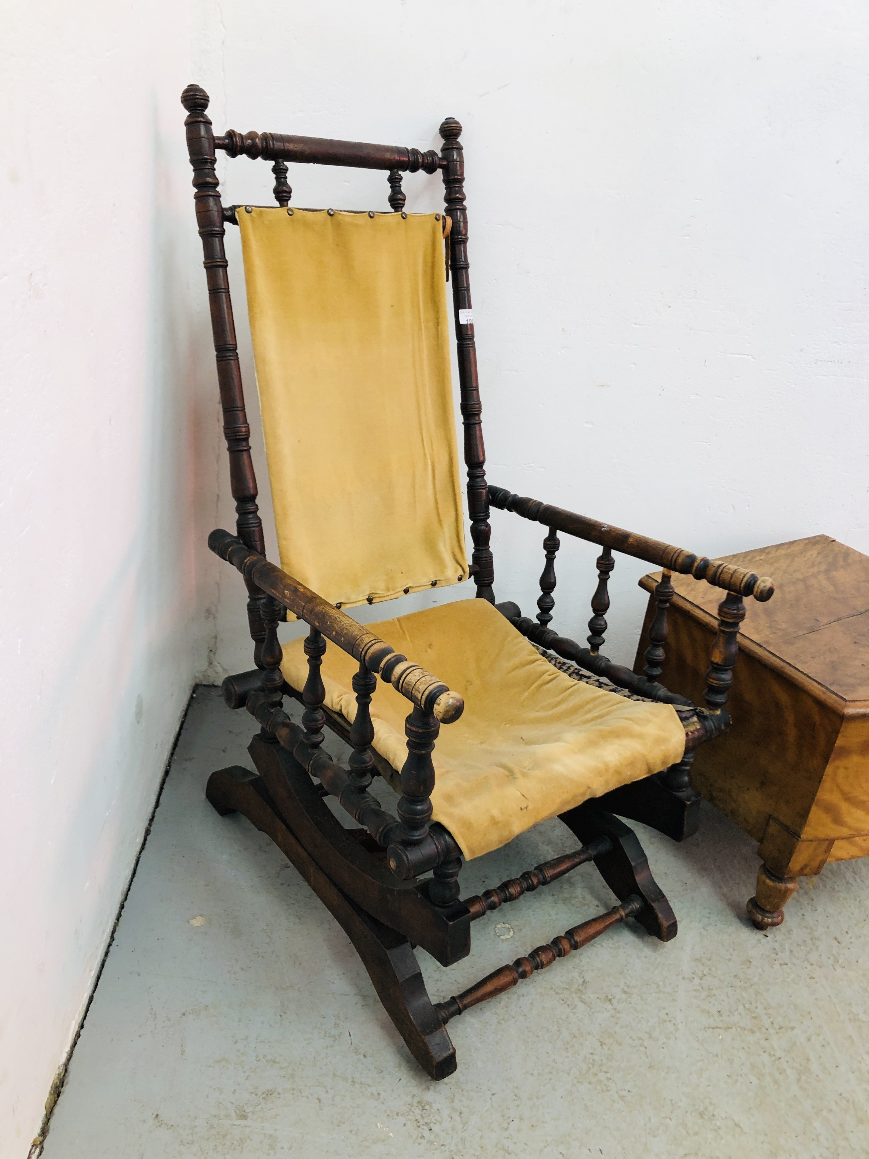 A VICTORIAN ROCKING CHAIR + VINTAGE COMMODE - Image 4 of 8