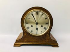 EDWARDIAN MAHOGANY FINISH MANTEL CLOCK WITH INLAID DETAIL