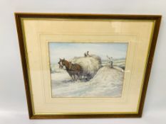 FRAMED WATERCOLOUR "HAY MAKING" - W 30CM. H 24CM.