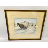 FRAMED WATERCOLOUR "HAY MAKING" - W 30CM. H 24CM.