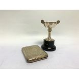 A TWO HANDLED SILVER TROPHY CUP, SHEFFIELD ASSAY, ALONG WITH A SILVER TENNIS TROPHY CUP,