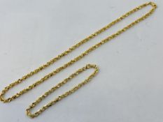 A 9CT GOLD TWISTED LINK NECKLACE L 440MM AND MATCHING BRACELET L 190MM