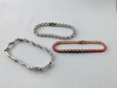 3 X SILVER MODERN DESIGNER DIAMANTE SET BRACELETS