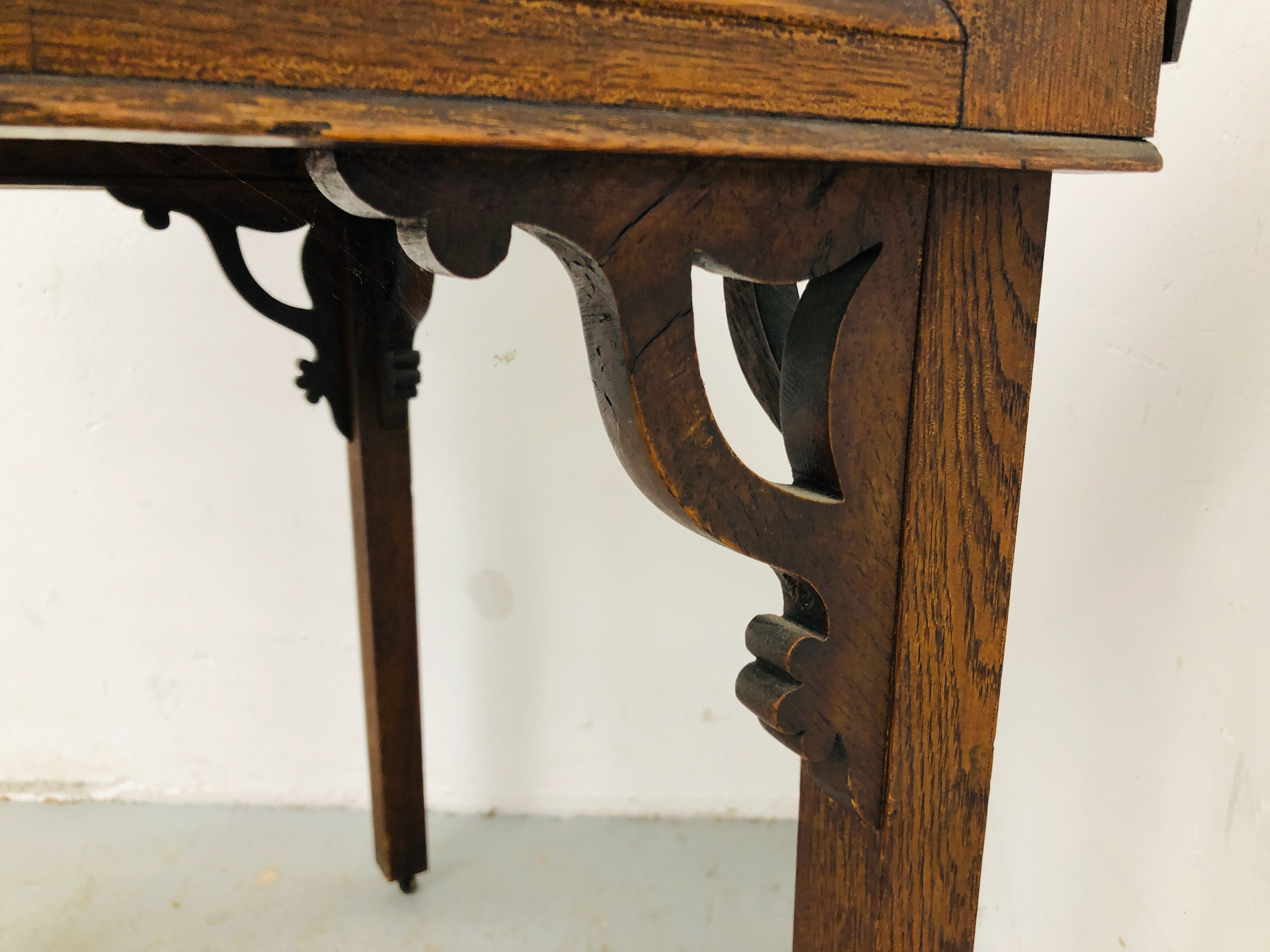 A VICTORIAN WRITING TABLE STANDING ON BARLEY TWIST LEGS, - Image 6 of 8