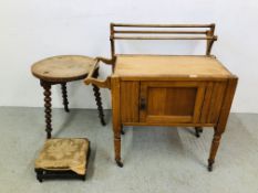 COLLECTION OF VINTAGE FURNITURE TO INCLUDE 5 TIER PAINTED BOOKSHELF, SMALL FOOTSTOOL,