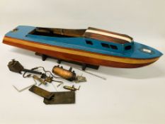 1930'S / 40'S MODEL STEAM BOAT ON STAND.