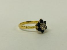 18CT GOLD SAPPHIRE AND DIAMOND FLOWER HEAD RING