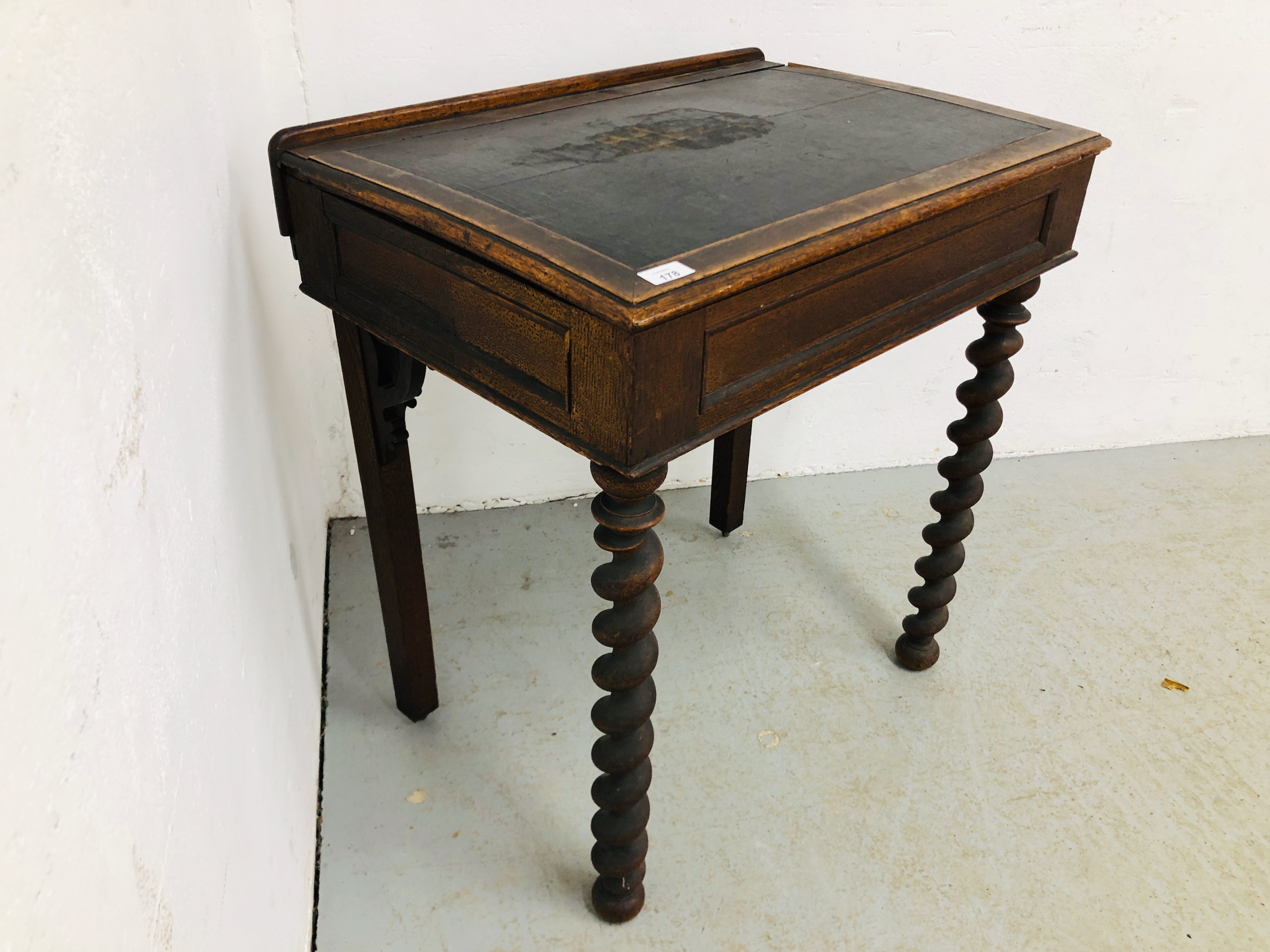 A VICTORIAN WRITING TABLE STANDING ON BARLEY TWIST LEGS, - Image 8 of 8