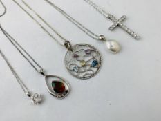 4 X VARIOUS SILVER DESIGNERS PENDANT NECKLACES