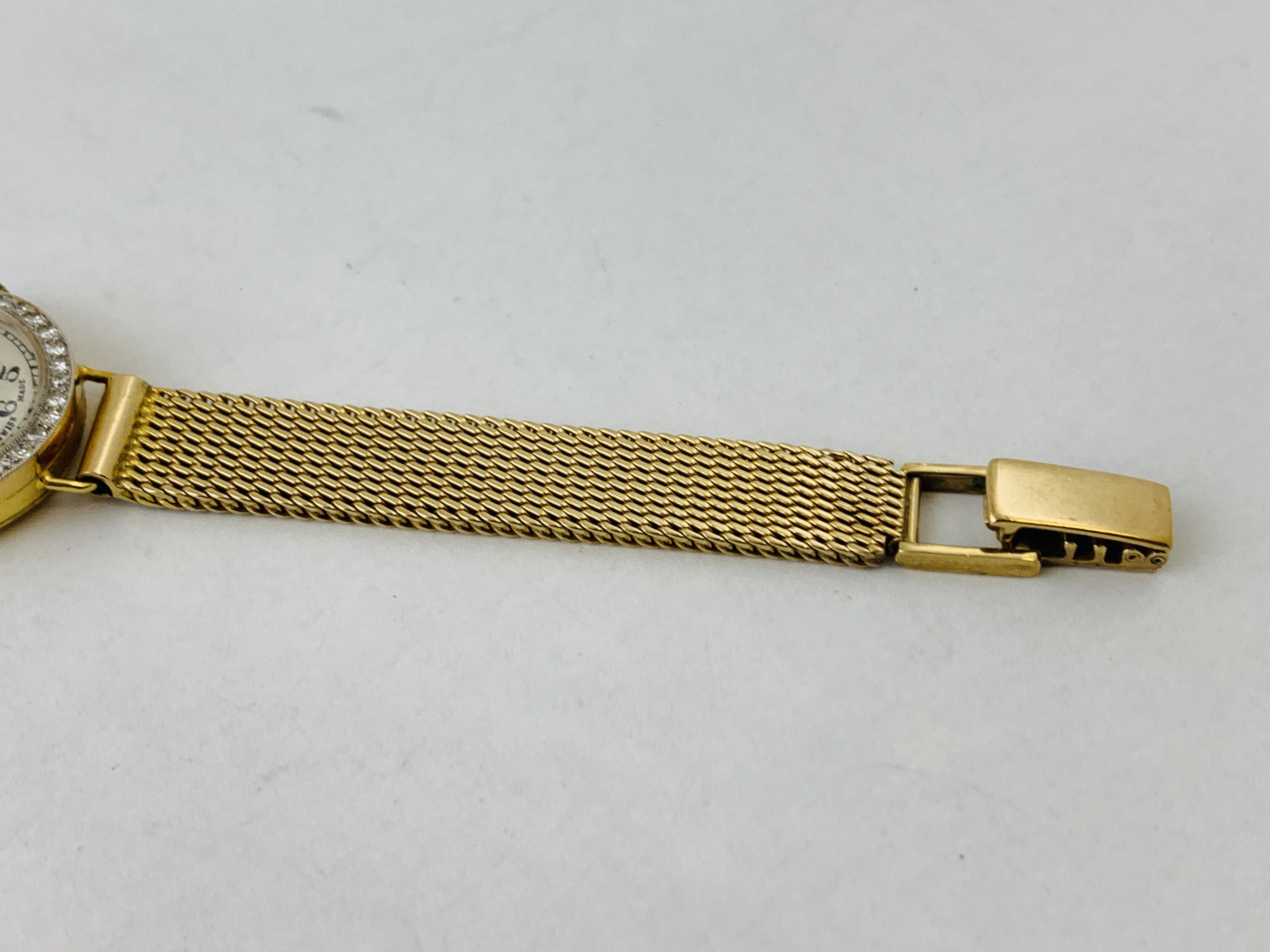 LADIES 18CT GOLD CASED WRIST WATCH ON 9CT GOLD BRAIDED STRAP THE BEZEL SET WITH 36 DIAMONDS THE - Image 3 of 10