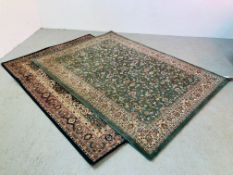 TWO MODERN MACHINE MADE PATTERNED RUGS - GREEN PATTERNED 1.7M X 2.35M BLUE PATTERNED 1.7M X 2.