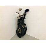 LEATHER GOLFING BAG COMPLETE WITH CLUBS COMPRISING OF KING COBRA KARSTEN AND TAILOR MADE