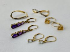 4 X PAIRS OF 9CT GOLD STONE SET DESIGNER EARRINGS