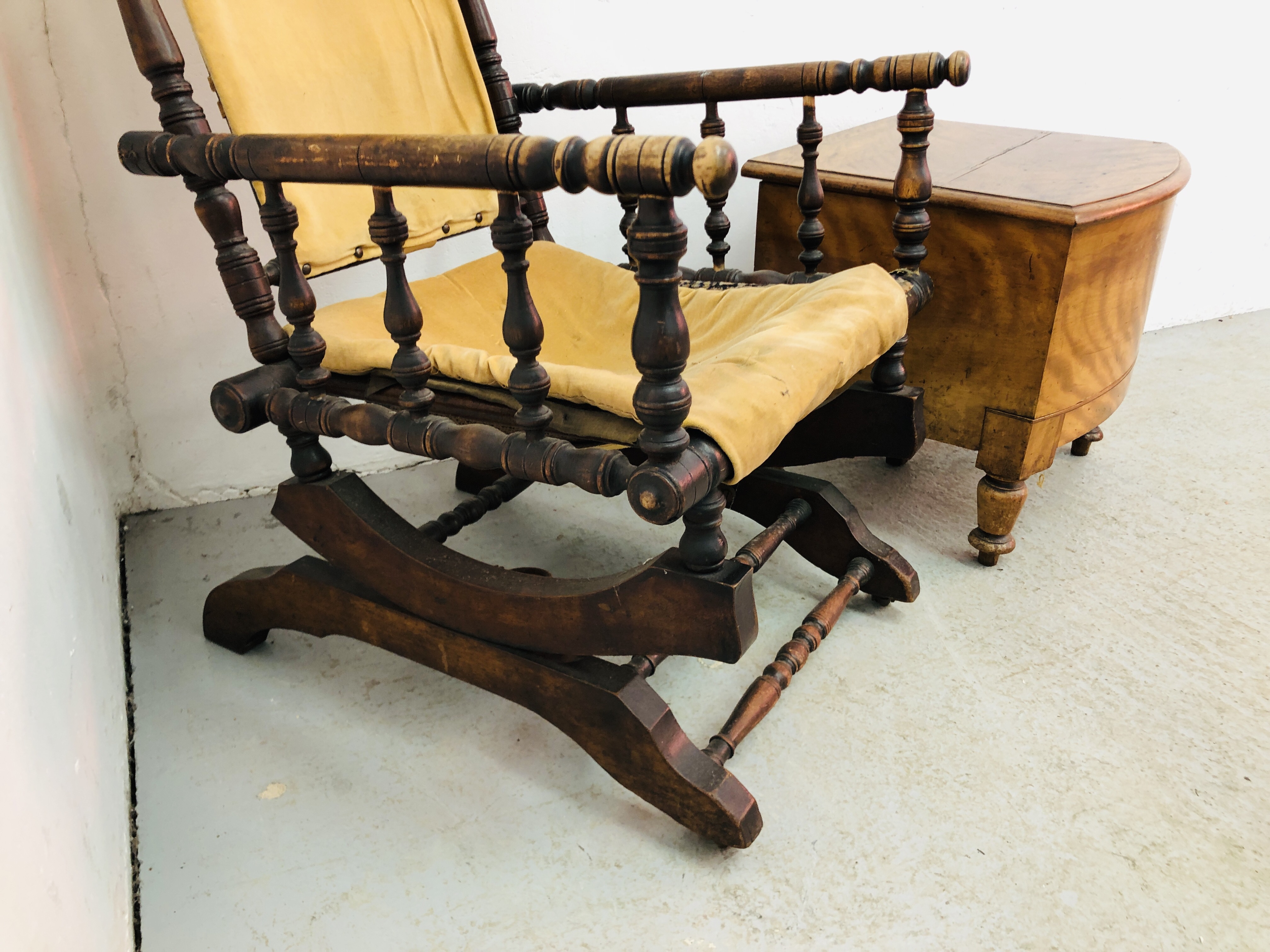 A VICTORIAN ROCKING CHAIR + VINTAGE COMMODE - Image 5 of 8