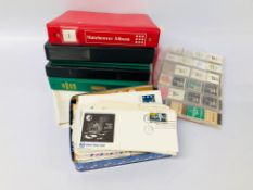 BOX OF STAMPS, LETTERS AND BOOKS OF MATCH BOXES,