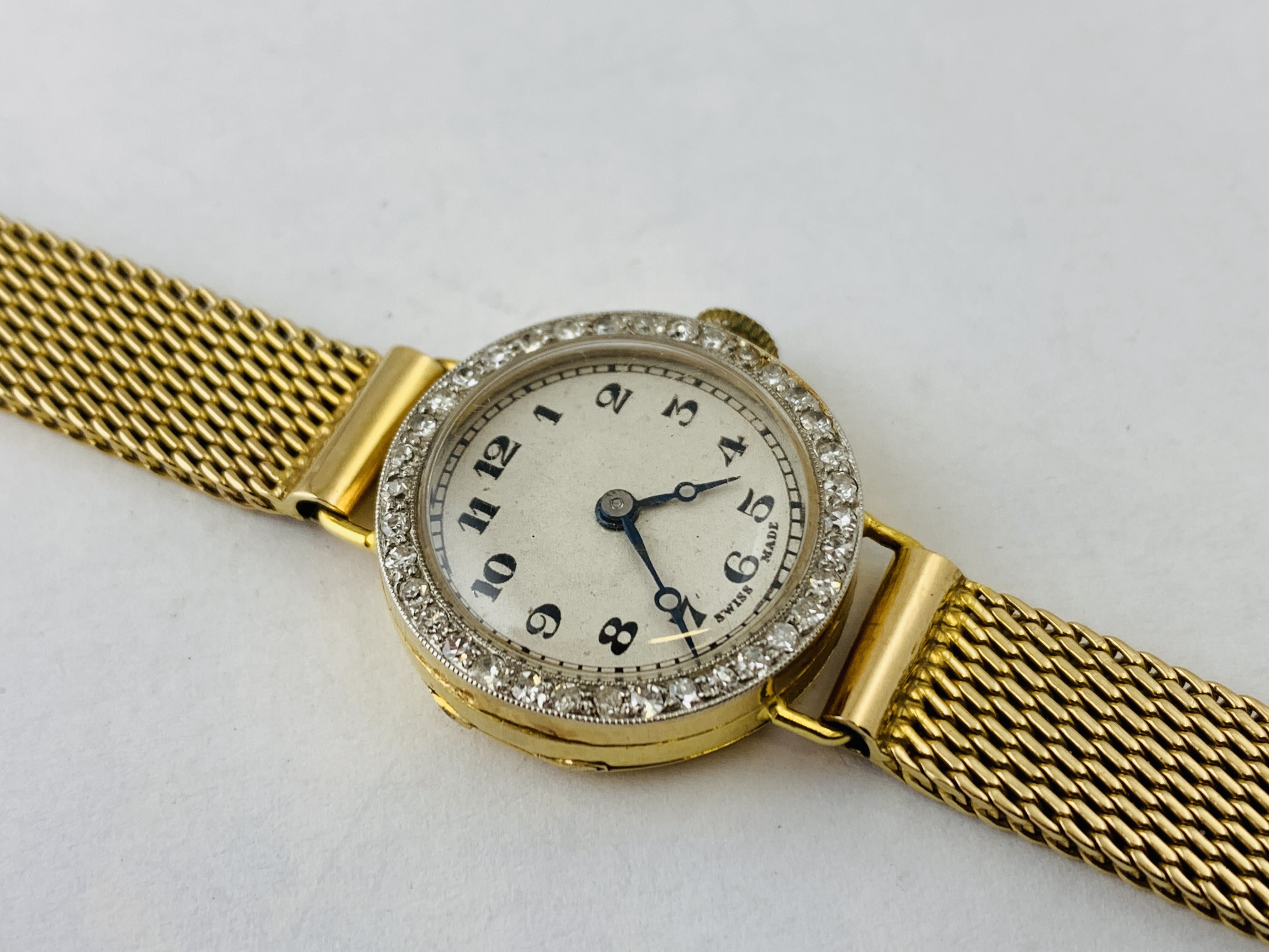 LADIES 18CT GOLD CASED WRIST WATCH ON 9CT GOLD BRAIDED STRAP THE BEZEL SET WITH 36 DIAMONDS THE - Image 2 of 10