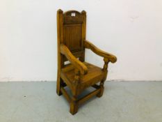 A BESPOKE SOLID ELM WOOD CHILD'S ARM CHAIR