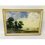 A FRAMED WATERCOLOUR BEARING SIGNATURE ARTHUR ASPINALL, LANDSCAPE WITH CATTLE TO FOREGROUND,