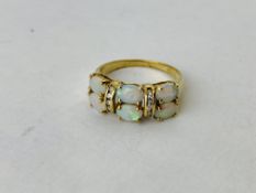 9CT GOLD OPAL AND DIAMOND RING THE SIX PRINCIPLE OPALS DIVIDED BY 10 SMALL DIAMONDS SIZE S