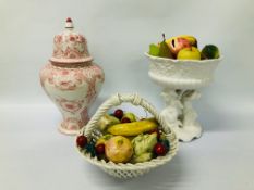 WHITE GLAZED CENTRE PIECE TO INCLUDE A SELECTION OF "PENKRIDGE" FRUIT