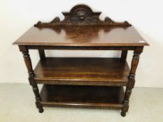 A SMALL SOLID OAK THREE TIER BUFFET W 107CM, D 45CM,