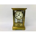 VINTAGE FRENCH BRASS & GLASS CASED CLOCK, MERCURY WEIGHTED PENDULUM - H 22CM.