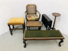 NEST OF TWO GRADUATED OCCASIONAL TABLES, A MAHOGANY DOUBLE FOOTSTOOL,