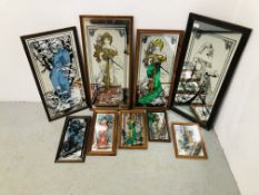 8 X FRAMED MIRRORS DEPICTING ART NOUVEAU STYLE LADIES,