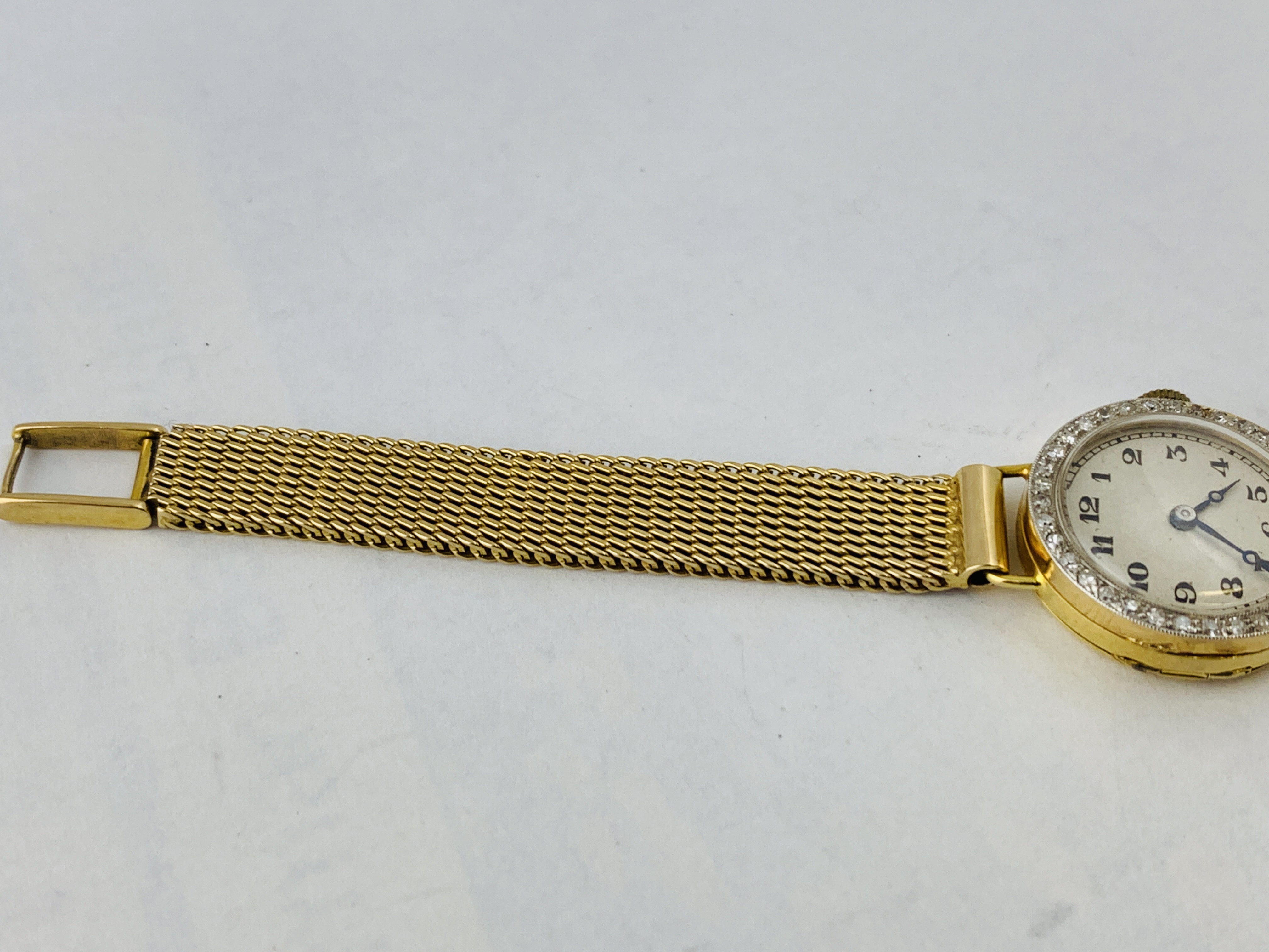 LADIES 18CT GOLD CASED WRIST WATCH ON 9CT GOLD BRAIDED STRAP THE BEZEL SET WITH 36 DIAMONDS THE - Image 4 of 10