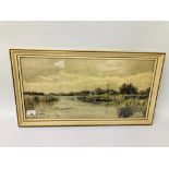 A FRAMED WATERCOLOUR BEARING SIGNATURE S.J. BATCHELDER, SOUTH WALSHAM BROAD, 57 X 28CM.