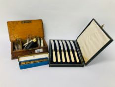 VINTAGE BOX AND CONTENTS TO INCLUDE POCKET / PEN KNIVES (ONE IN THE FORM OF A CARTRIDGE)