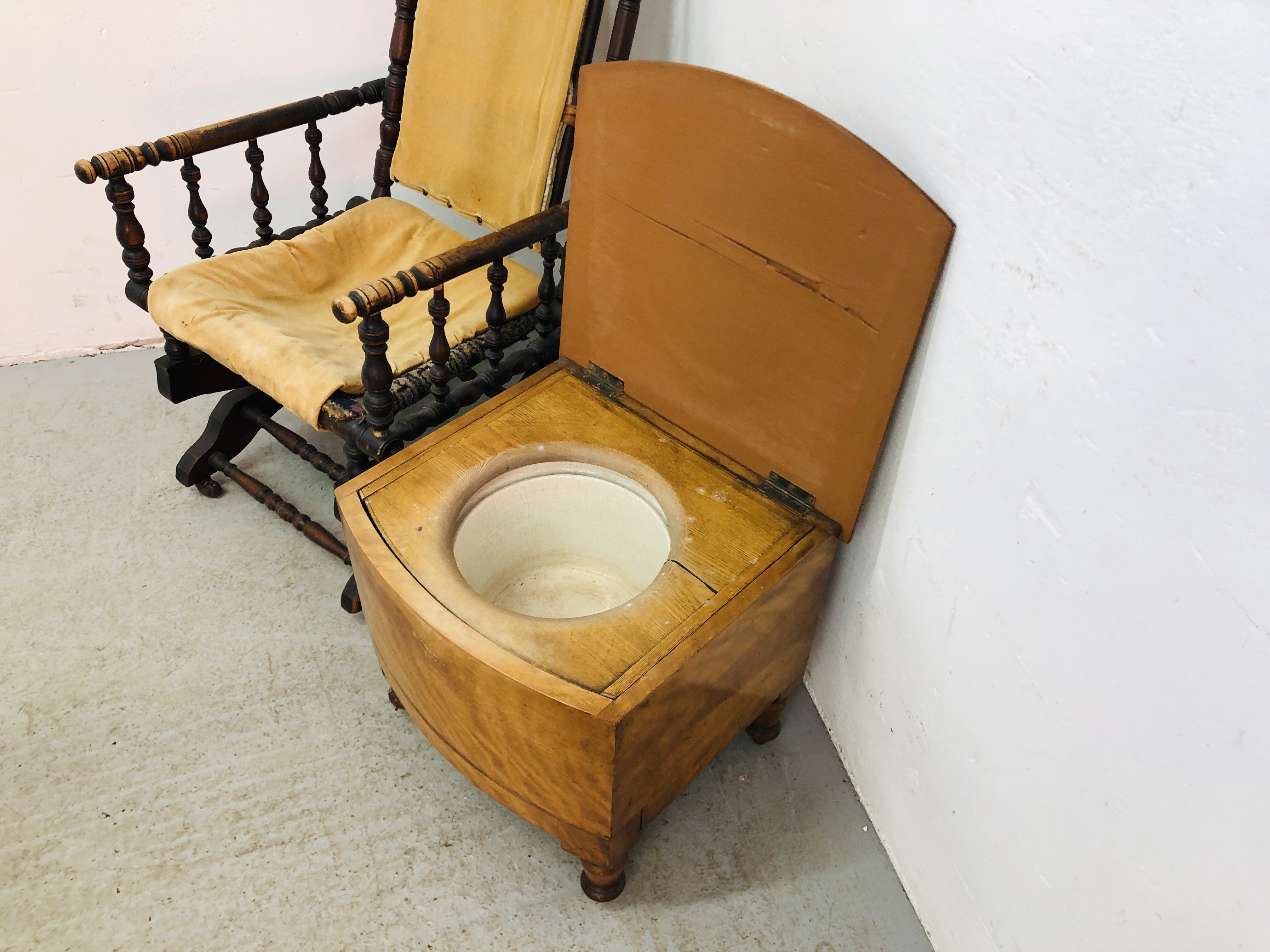 A VICTORIAN ROCKING CHAIR + VINTAGE COMMODE - Image 3 of 8