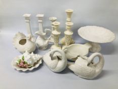 COLLECTION OF MODERN CERAMICS, WHITE GLAZED TO INCLUDE CANDLE STICKS,
