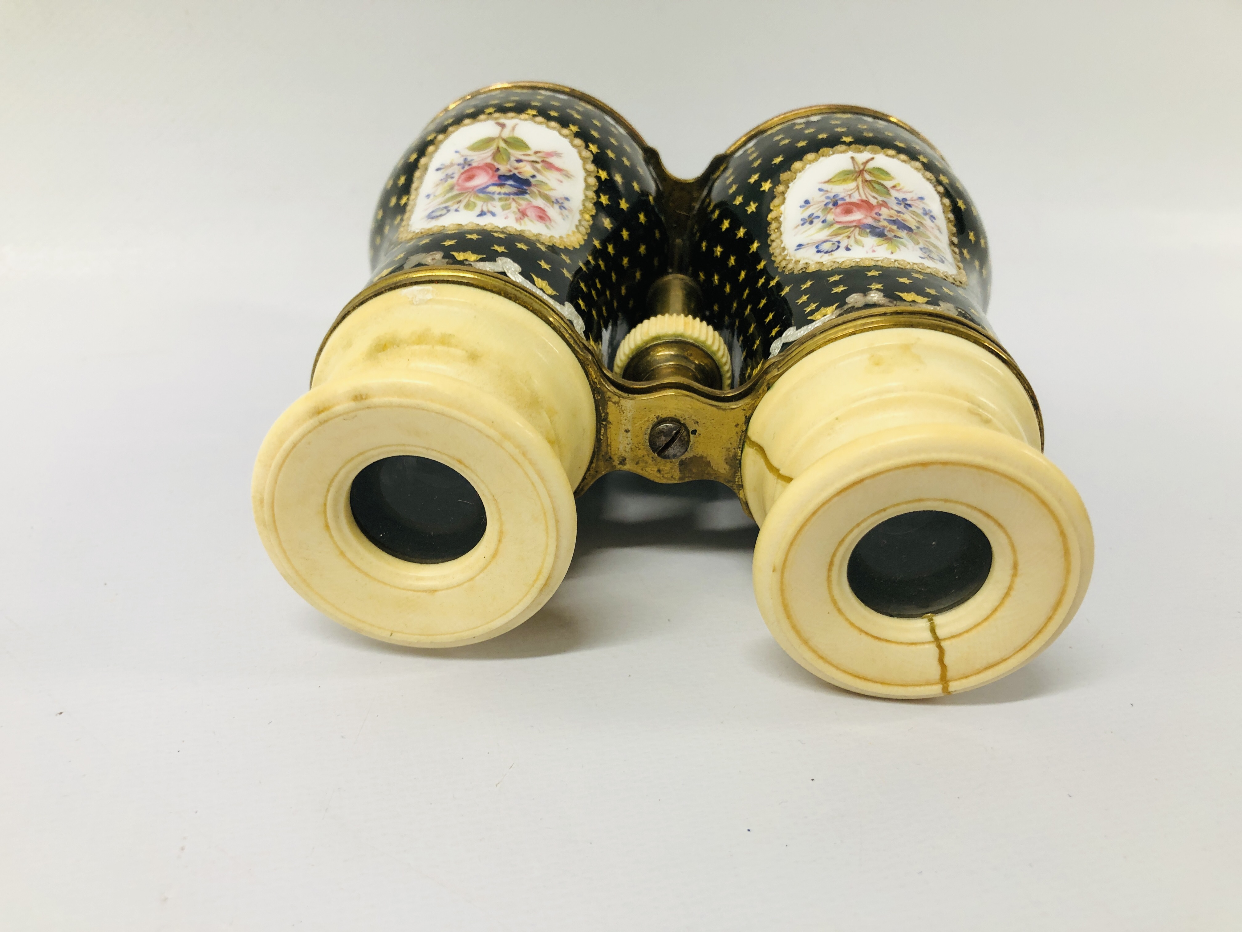 PAIR OF ANTIQUE IVORY AND ENAMEL OPERA GLASSES C1880 - Image 6 of 8