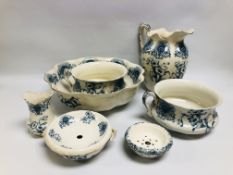 VINTAGE "LINCOLN" OPAGUE CHINA S.H. & SONS 6 PIECE WASH JUG & BOWL SET + "CROMER" OPAQUE CHINA DISH.