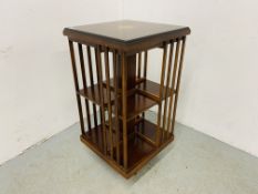 A REPRODUCTION MAHOGANY REVOLVING BOOKCASE - W 47CM. D 47CM. H 85CM.