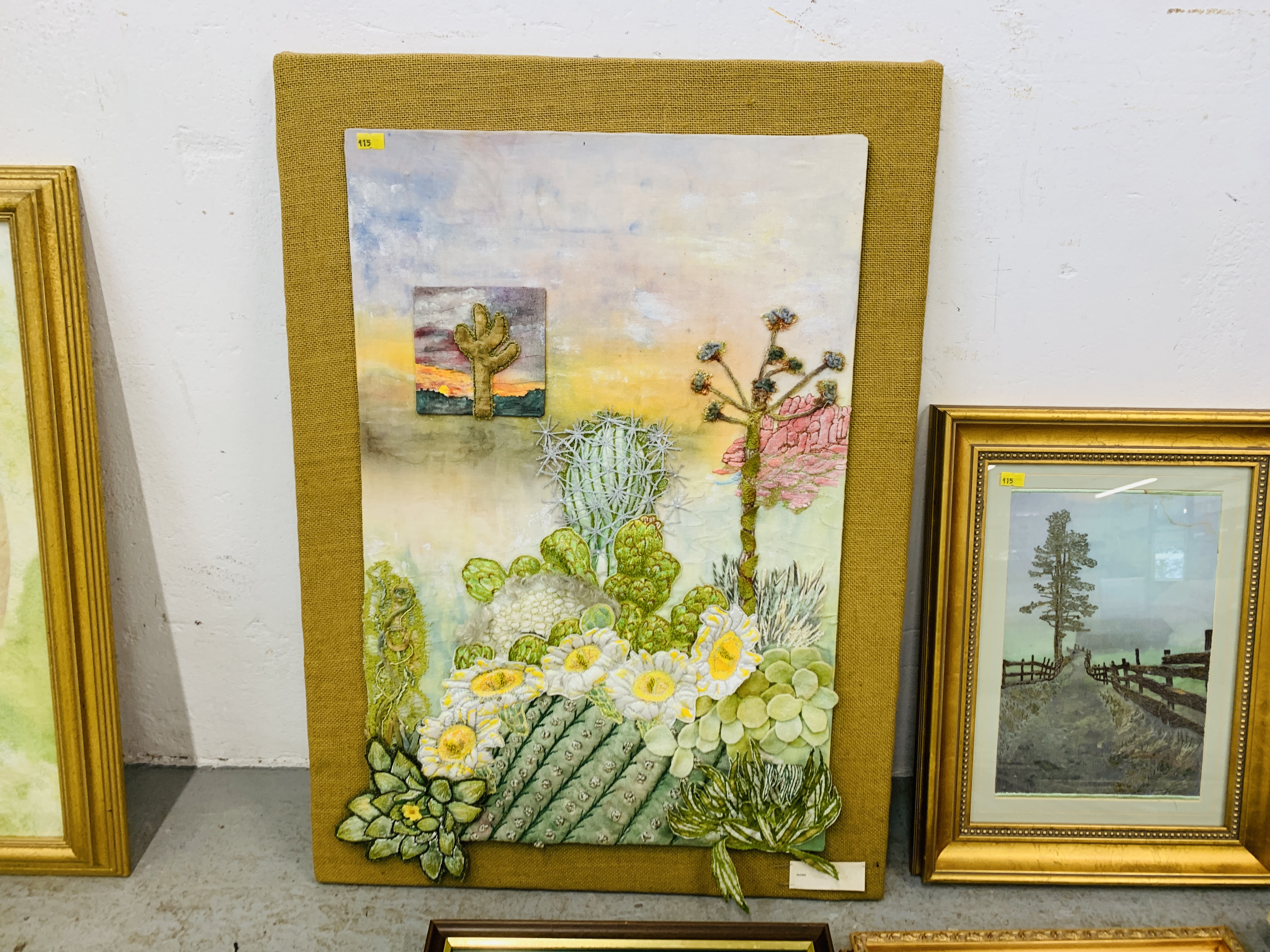 A GROUP OF FIFTEEN EMBROIDERY AND MIXED MEDICINE PICTURES TO INCLUDE FAIRY, SEASHORE, LANDSCAPE ETC. - Image 9 of 16