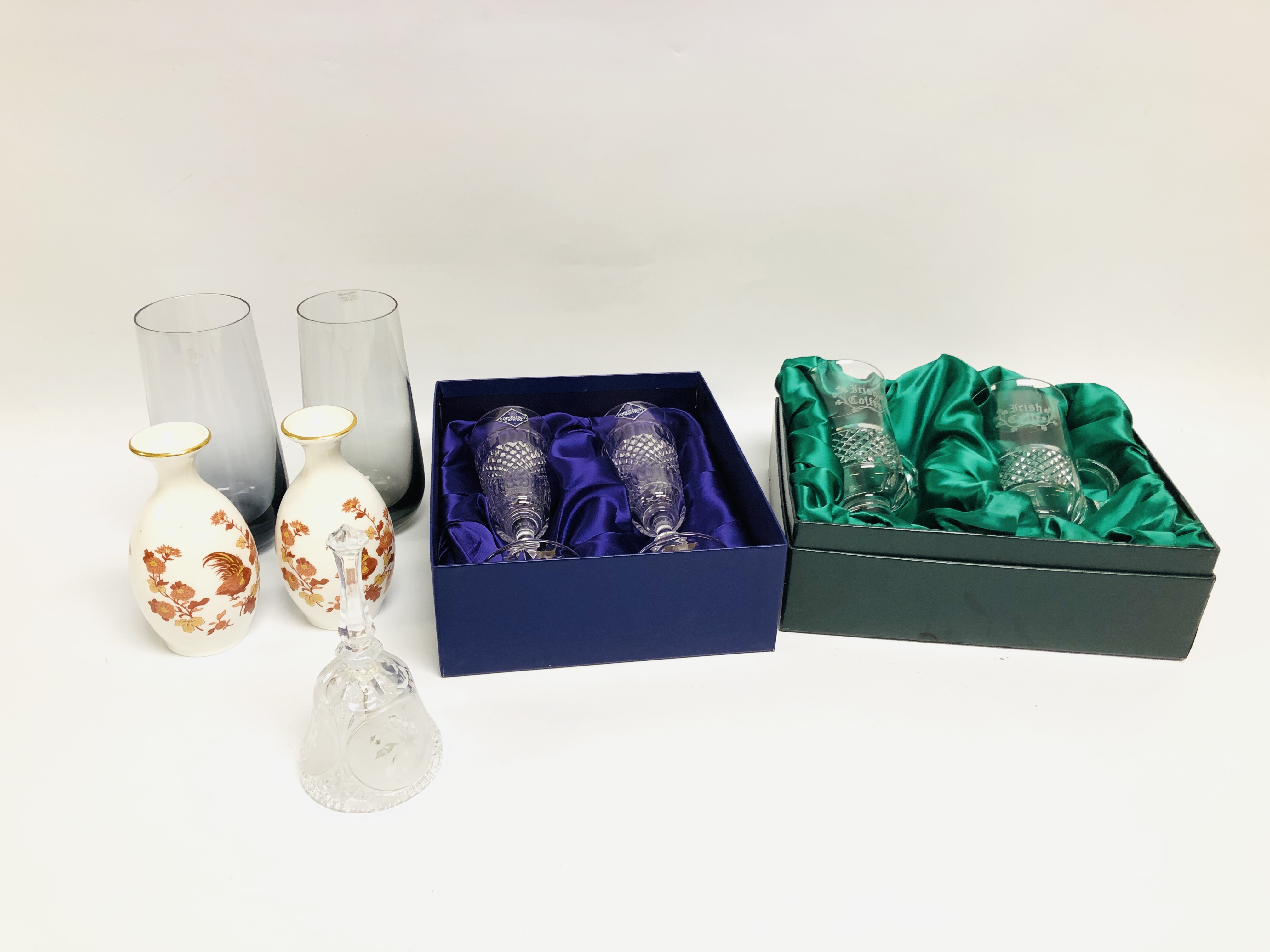 COLLECTION OF BOXED GLASS TO INCLUDE PAIR OF GALWAY IRISH CRYSTAL COFFEE GLASSES,