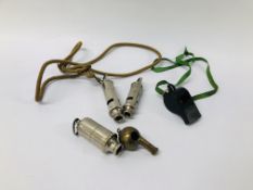 COLLECTION OF 5 VINTAGE WHISTLES TO INCLUDE METROPOLITAN ETC.