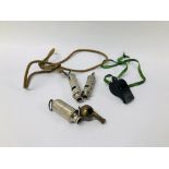 COLLECTION OF 5 VINTAGE WHISTLES TO INCLUDE METROPOLITAN ETC.